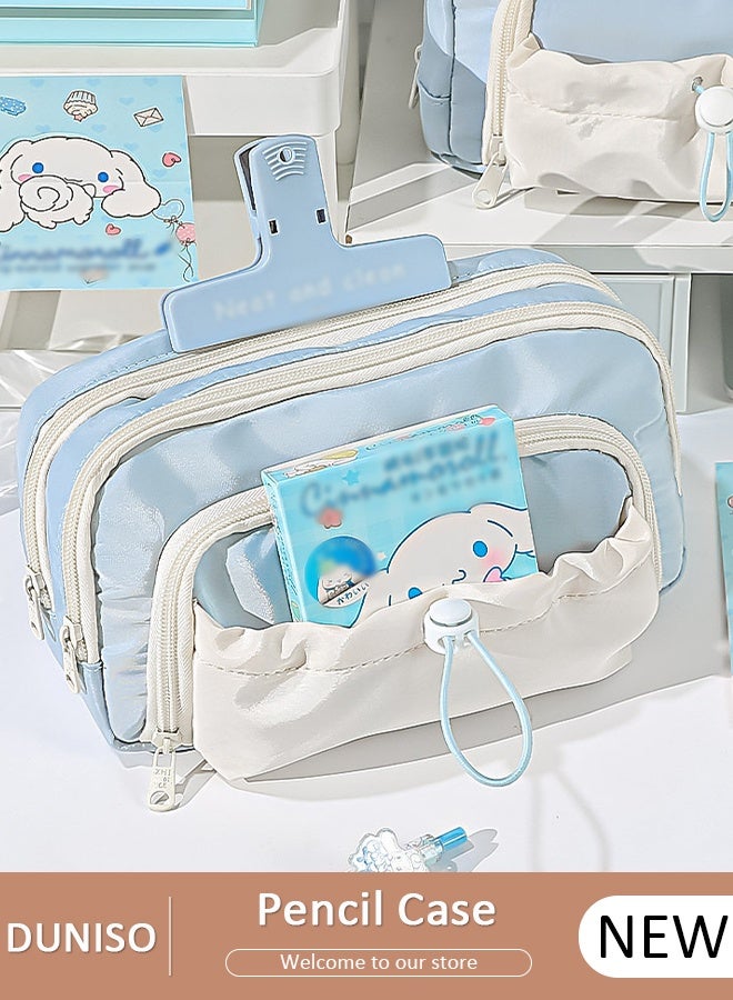 DUNISO حافظة أقلام بسعة كبيرة، حقيبة أقلام بخمسة أقسام مع سحاب، منظم تخزين القرطاسية مع فتحات للأقلام، حقيبة أقلام ماركر مع حبل سحب للفتيات والفتيان في المدرسة المتوسطة والمكتب والجامعة - Image 1