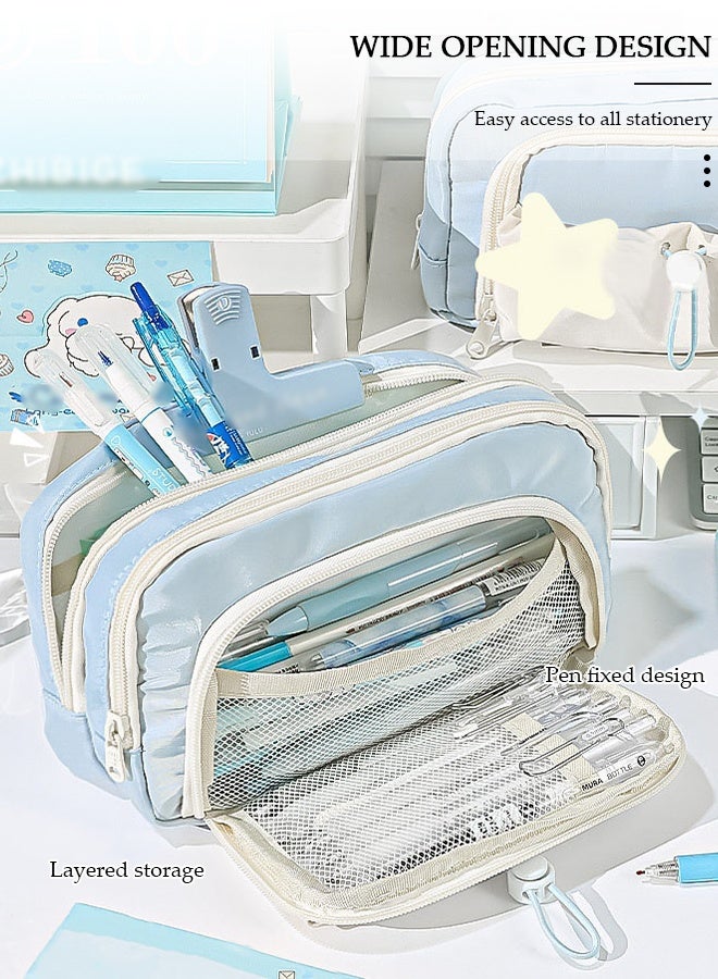 DUNISO حافظة أقلام بسعة كبيرة، حقيبة أقلام بخمسة أقسام مع سحاب، منظم تخزين القرطاسية مع فتحات للأقلام، حقيبة أقلام ماركر مع حبل سحب للفتيات والفتيان في المدرسة المتوسطة والمكتب والجامعة - Image 5