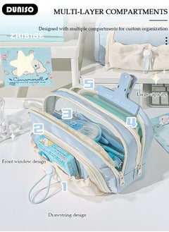 DUNISO Large Capacity Pencil Case, 5 Compartment Pouch Pen Bag with Zip,  Stationery Storage Organizer with Pen Slots, Marker Pouch Pen with Drawstring for Middle School Office College Girl and Boy  - Image 2