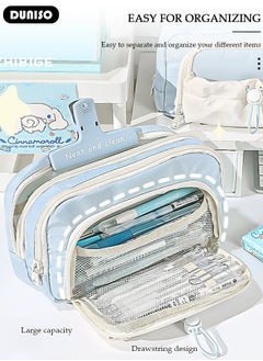 DUNISO Large Capacity Pencil Case, 5 Compartment Pouch Pen Bag with Zip,  Stationery Storage Organizer with Pen Slots, Marker Pouch Pen with Drawstring for Middle School Office College Girl and Boy  - Image 3
