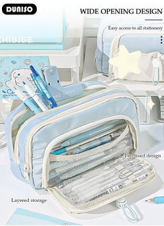 DUNISO Large Capacity Pencil Case, 5 Compartment Pouch Pen Bag with Zip,  Stationery Storage Organizer with Pen Slots, Marker Pouch Pen with Drawstring for Middle School Office College Girl and Boy  - Image 5