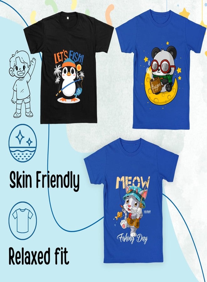 Sakuya Combo Pack of Cute Unisex T-Shirt for Children Featuring Panda, Cat, Penguin Print | Soft Cotton Apparel for Boys and Girls | Breathable, Comfy and Stylish Outfit Set | 6-12 Months - Image 3