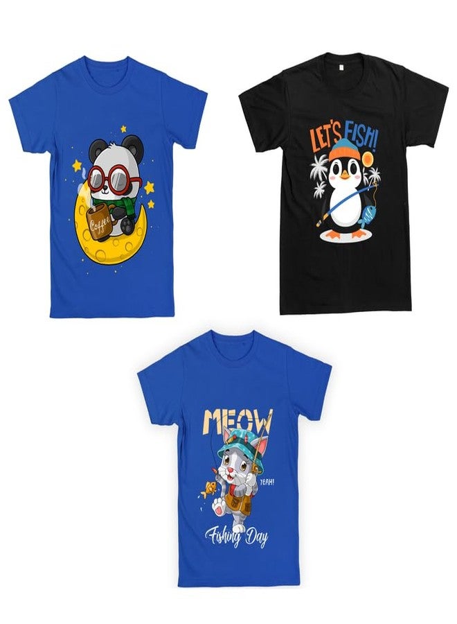 Sakuya Combo Pack of Cute Unisex T-Shirt for Children Featuring Panda, Cat, Penguin Print | Soft Cotton Apparel for Boys and Girls | Breathable, Comfy and Stylish Outfit Set | 6-12 Months - Image 1