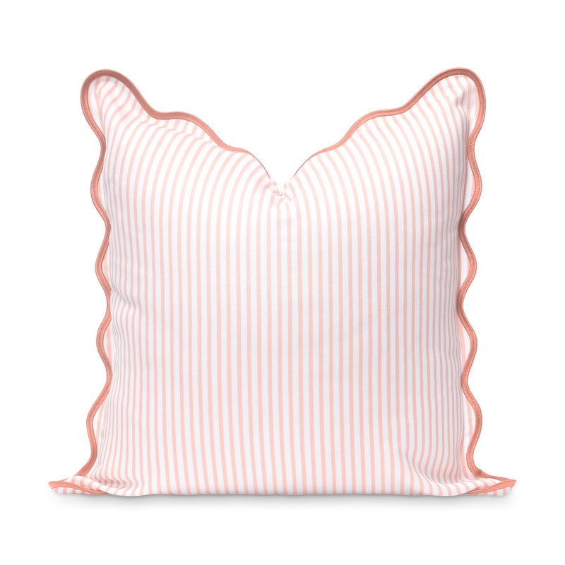 Hofdeco Premium Coastal Patio Indoor Outdoor Scalloped Throw Pillow Cover Only 20x20 Water Repellent for Backyard Couch Blush Pink Print Stripes - Image 2