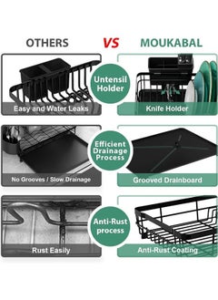 HQ-GAMING Dish Drying Rack Metal Dish Rack for Kitchen Counter, Large-Capacity Dish Drainer with Cutlery Holder, Kitchen Organizer for Dishes, Spoons and Forks, Black  - Image 4
