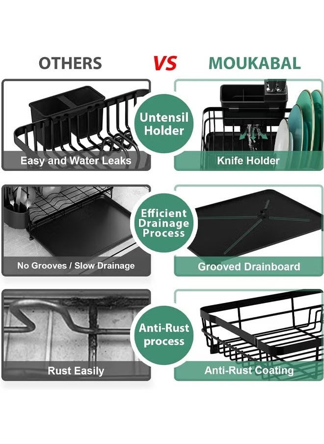 HQ-GAMING Dish Drying Rack Metal Dish Rack for Kitchen Counter, Large-Capacity Dish Drainer with Cutlery Holder, Kitchen Organizer for Dishes, Spoons and Forks, Black  - Image 4