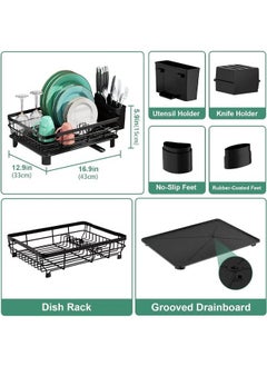 HQ-GAMING Dish Drying Rack Metal Dish Rack for Kitchen Counter, Large-Capacity Dish Drainer with Cutlery Holder, Kitchen Organizer for Dishes, Spoons and Forks, Black  - Image 3