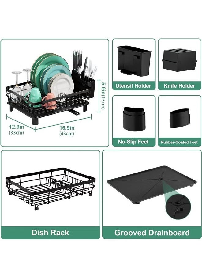 HQ-GAMING Dish Drying Rack Metal Dish Rack for Kitchen Counter, Large-Capacity Dish Drainer with Cutlery Holder, Kitchen Organizer for Dishes, Spoons and Forks, Black  - Image 3