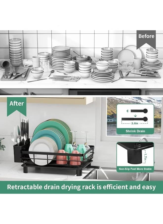 HQ-GAMING Dish Drying Rack Metal Dish Rack for Kitchen Counter, Large-Capacity Dish Drainer with Cutlery Holder, Kitchen Organizer for Dishes, Spoons and Forks, Black  - Image 2
