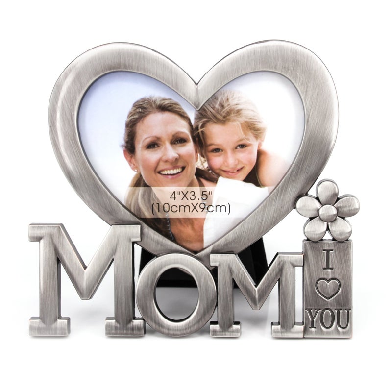 QTMY Christmas Gifts for Mom I Love You Picture FrameHeart Shape Metal Desktop Decor from Daughter Son for Mothers Birthday Day 1 - Image 1