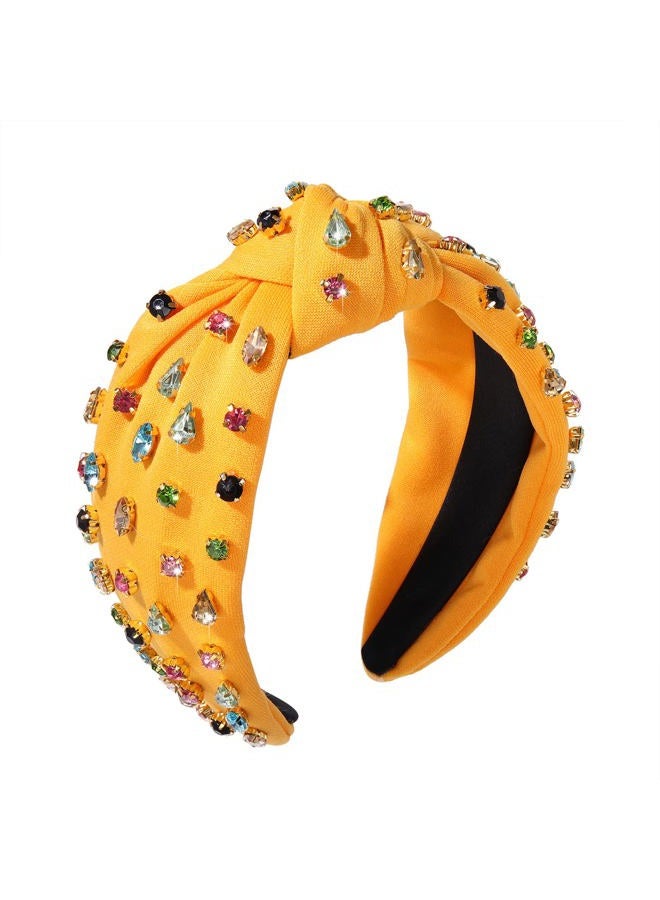 NVENF Crystal Knotted & Beaded Jeweled Wide Top Knot Summer Headpieces, Fashion Headbands - Image 1