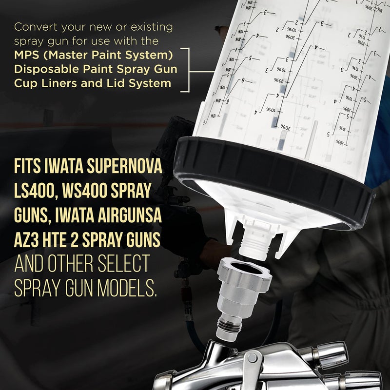 Master Airbrush Master Elite Paint System MPS Spray Gun Cup Adapter 840 - Converts Iwata Supernova LS400, WS400 Spray Guns for Use with Master Paint System Disposable Liner and Lid - Image 3