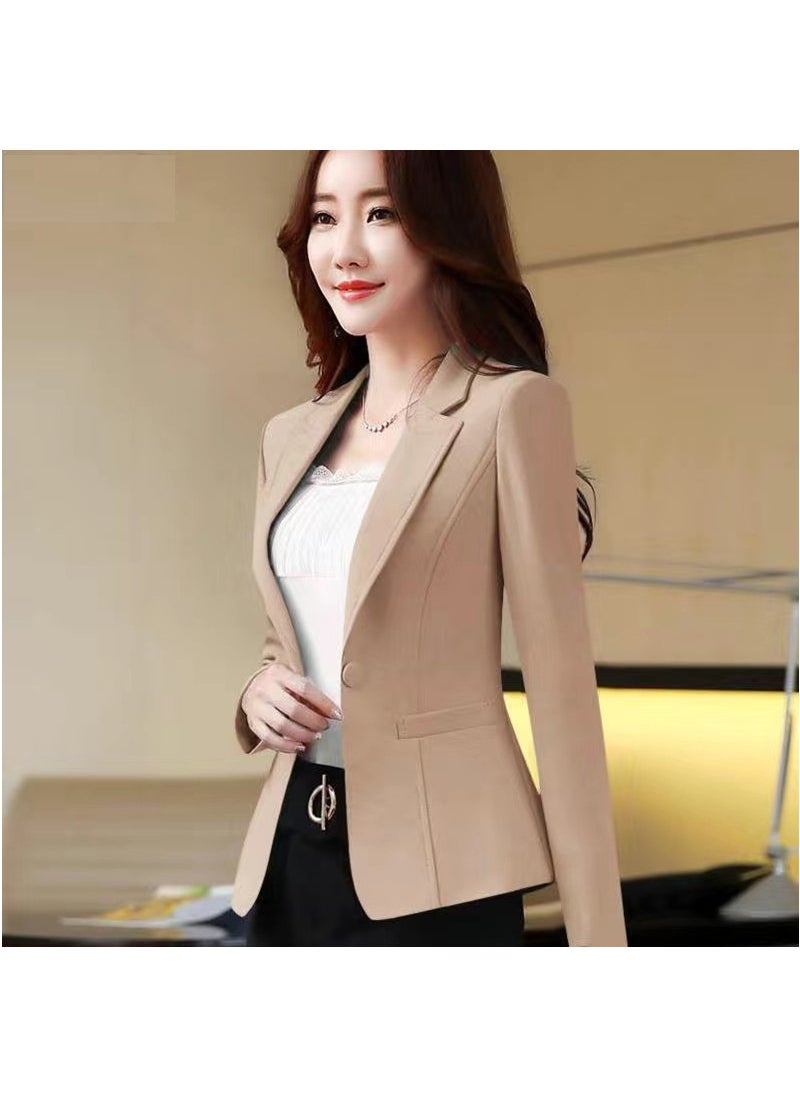Generic 2023 Korean Slim Fit Blazer Spring Autumn Women Khaki  - Image 1