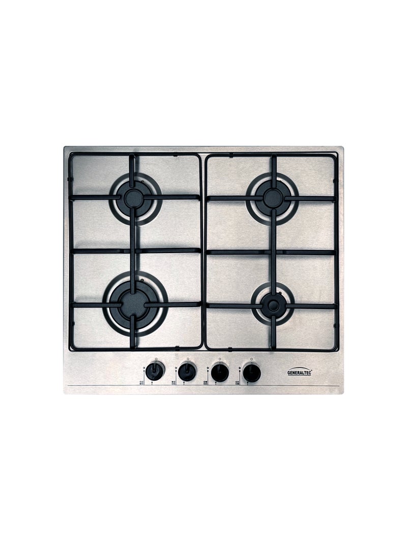 Generaltec 4 Burner Gas Hob 60 cm, Stainless Steel Body, Built-In Gas Cooktop, Knob Control, Modern Built in Gas Stove Cooker- GCBT614SF