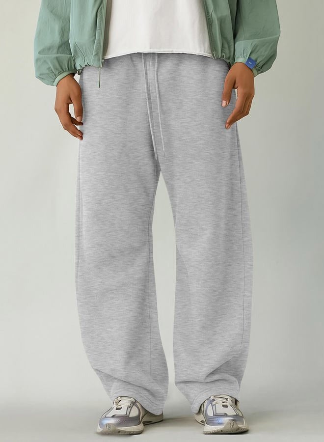 HeSaYep Men's Fleece Baggy Sweatpants Wide Leg Barrel Sweat Pants Lounge Athletic Gym Pants with Pockets, Grey, M - Image 3