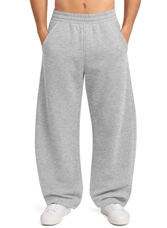 HeSaYep Men's Fleece Baggy Sweatpants Wide Leg Barrel Sweat Pants Lounge Athletic Gym Pants with Pockets, Grey, M - Image 1