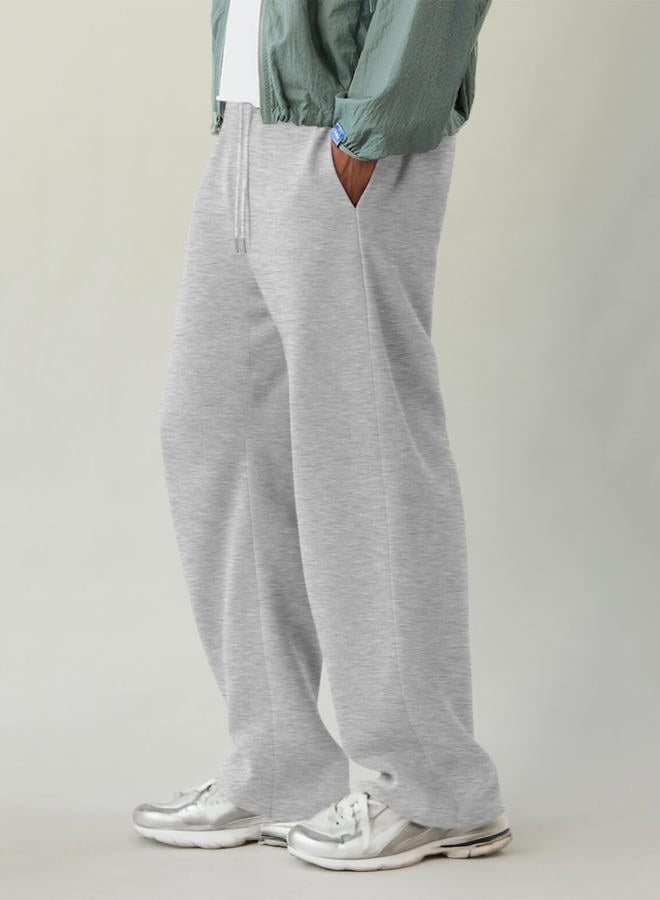 HeSaYep Men's Fleece Baggy Sweatpants Wide Leg Barrel Sweat Pants Lounge Athletic Gym Pants with Pockets, Grey, M - Image 4
