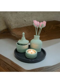 Taşdevri Life Tasdevri Life Decorative Tray Candle Holder Set Water Green  - Image 1