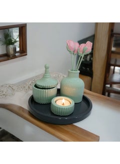 Taşdevri Life Tasdevri Life Decorative Tray Candle Holder Set Water Green  - Image 3