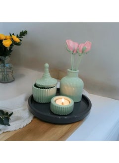 Taşdevri Life Tasdevri Life Decorative Tray Candle Holder Set Water Green  - Image 2