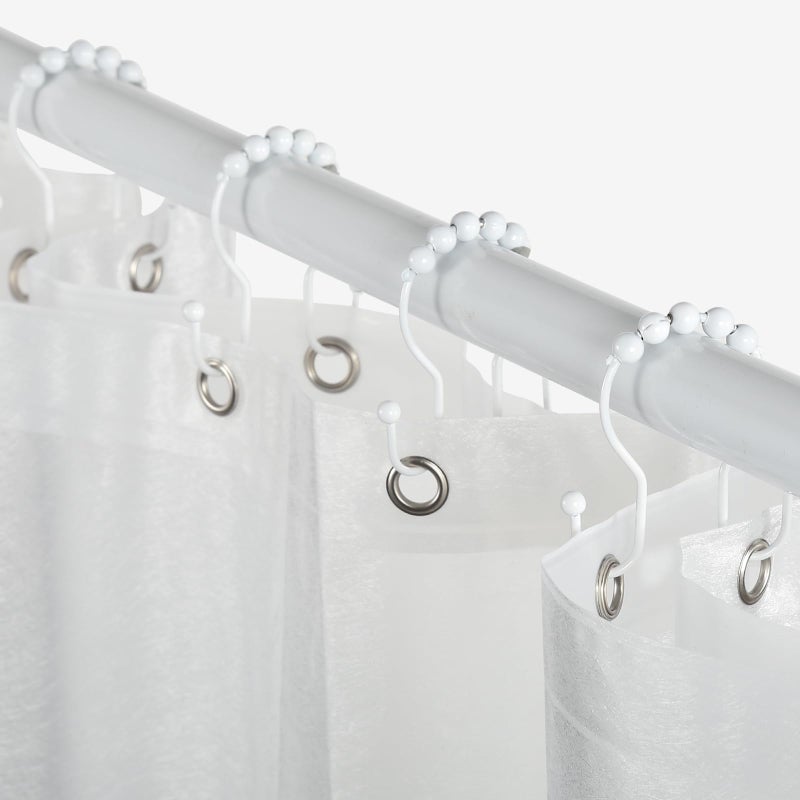 Goowin Shower Curtain Hooks, 12 Pcs Shower Curtain Rings, Stainless Steel Shower Curtain Hooks Rings Rust Proof, Smooth Sliding Anti-Drop Double Shower Hooks for Shower Curtain, Rods (White) - Image 3