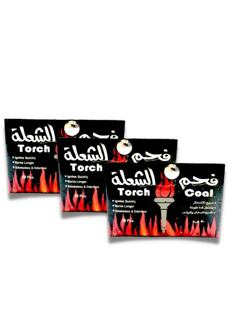 فحم الشعلة سريع الاشتعال 30 قطعة*مكونه من 3 علبه