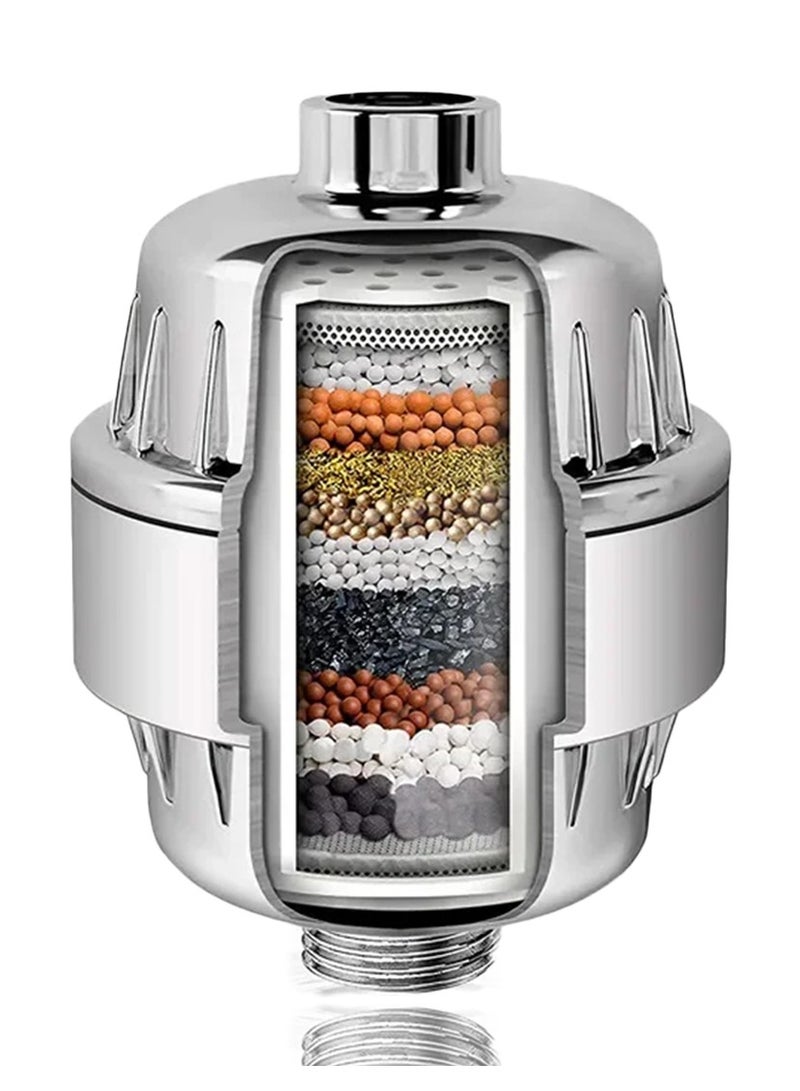 15-Stage Shower Filter for Hard Water – High Output Water Softener, Universal Fit, Removes Chlorine & Impurities for Healthier Skin & Hair - Image 1