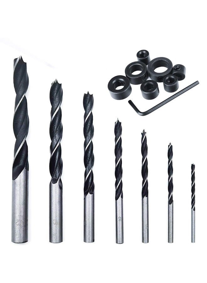 QISF 16Pcs Brad Point Wood Drill Bit 3/4/5/6/8/10/12mm Wood Working Drill with 3-12MM Center Point and Stopper Perfect for Woodworking Carpentry Drilling - Image 1