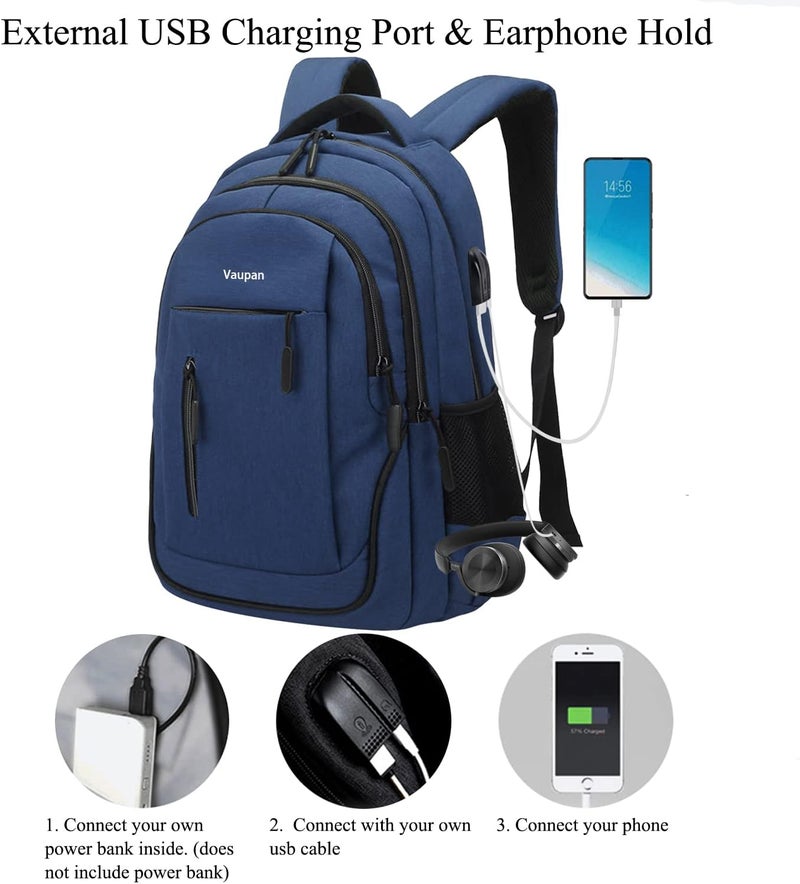Vaupan Business Travel Laptop Backpack, Water Resistant College School Computer Bag Gifts with USB Charging Port for Men & Women Fits 15.6 Inch Notebook - Image 5