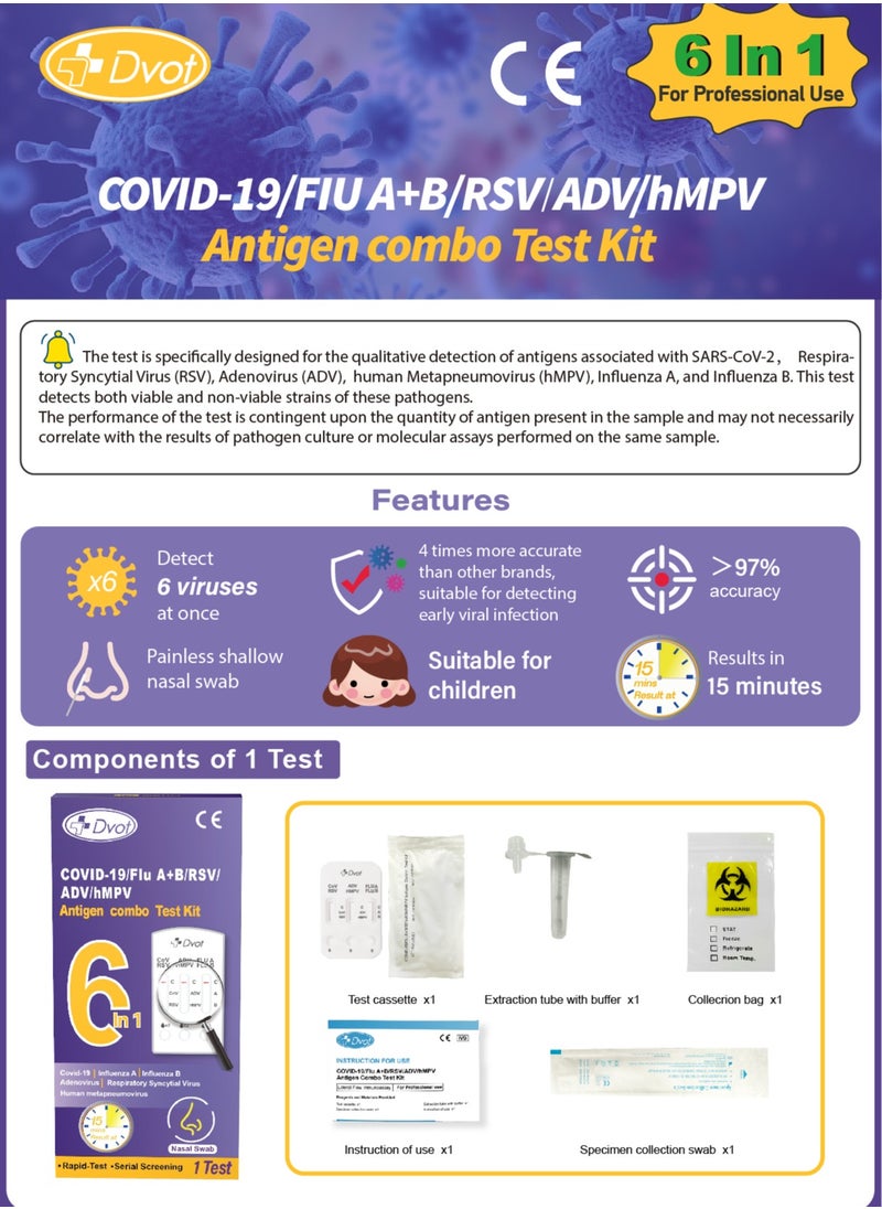 Dvot - Multi-Pathogen Antigen Combo Test Kit | 6-in-1 Rapid Screening for Respiratory Pathogens - Image 1