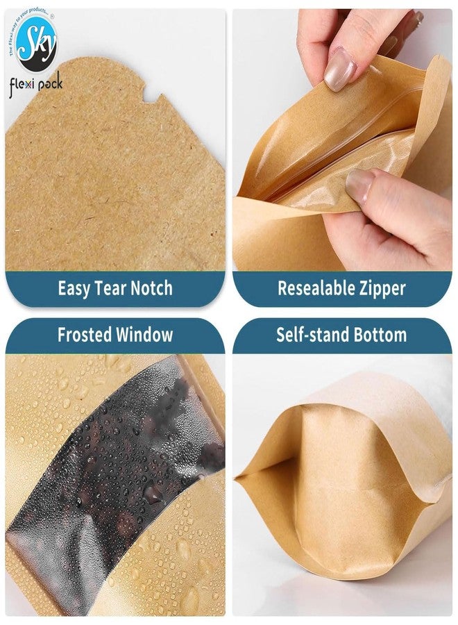 SKY FLEXI PACK Brown Kraft Paper Zip lock Stand Up Pouches | 10x15 cm | 50gm | Pack of 15 | Food Grade Storage Bags with Transparent Window | Airtight Reusable for Dry Fruits, Snacks, Spices - Image 4