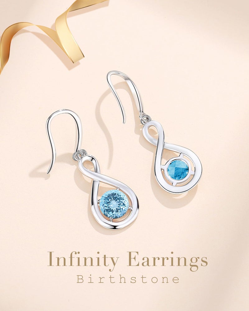 FANCIME Aquamarine Dangle Drop Earrings 925 Sterling Silver Dainty Infinity Blue Gemstone March Birthstone Earring Fine Jewelry Birthday Gifts for Her Women - Image 3