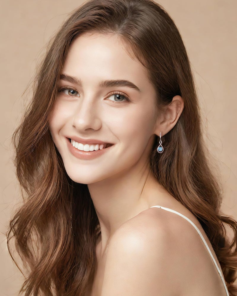 FANCIME Aquamarine Dangle Drop Earrings 925 Sterling Silver Dainty Infinity Blue Gemstone March Birthstone Earring Fine Jewelry Birthday Gifts for Her Women - Image 2