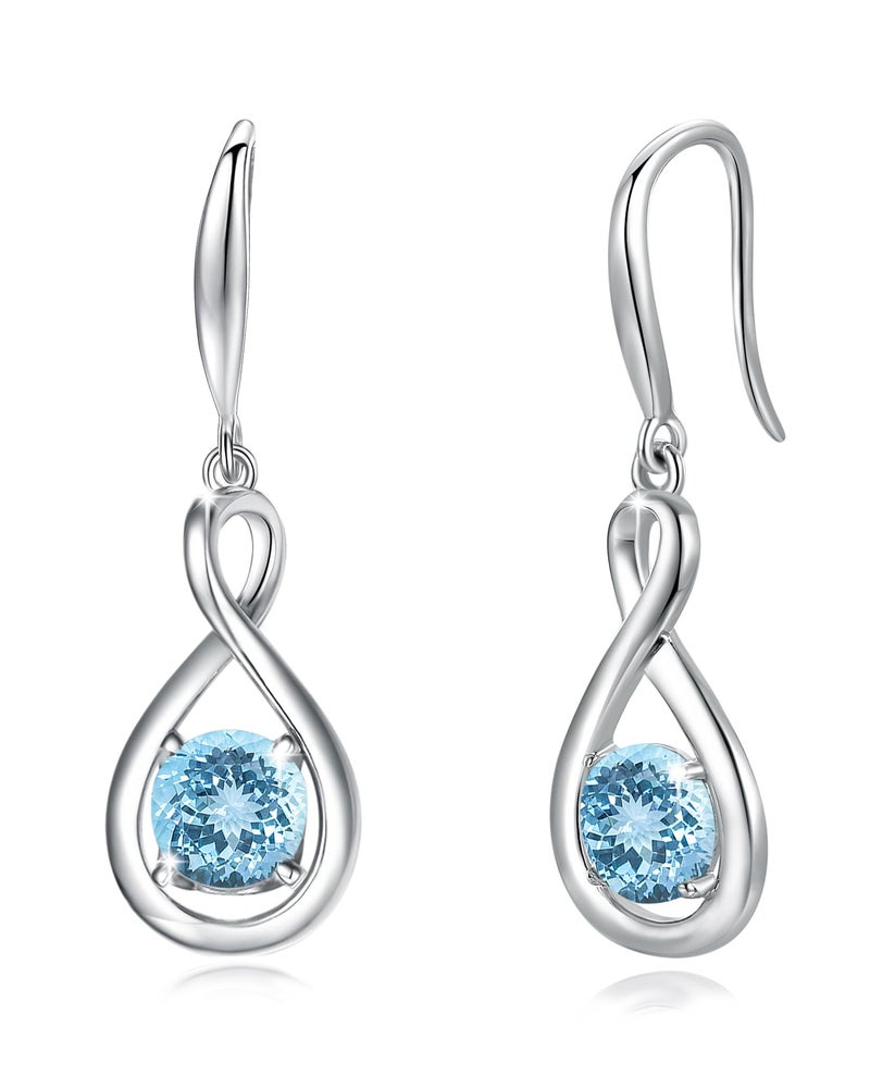 FANCIME Aquamarine Dangle Drop Earrings 925 Sterling Silver Dainty Infinity Blue Gemstone March Birthstone Earring Fine Jewelry Birthday Gifts for Her Women - Image 1