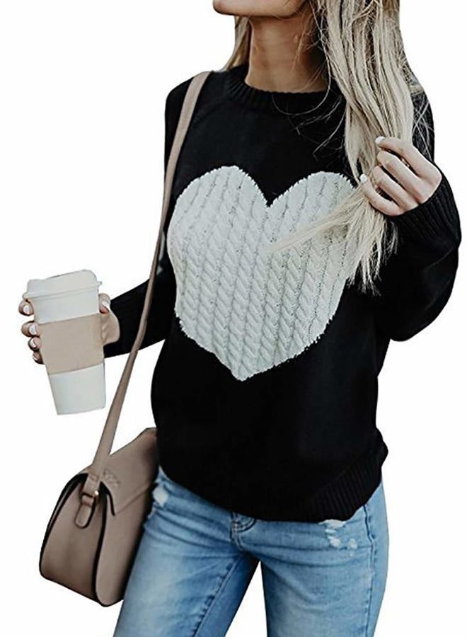 shermie Women's Pullover Sweaters Long Sleeve Crewneck Cute Heart Knitted Sweaters, Black, XXL - Image 2