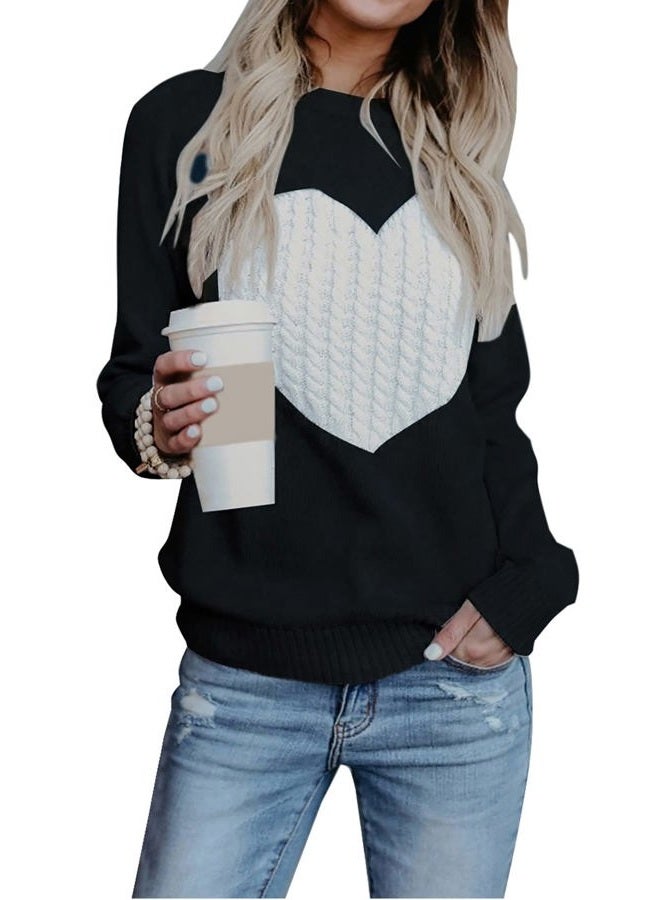 shermie Women's Pullover Sweaters Long Sleeve Crewneck Cute Heart Knitted Sweaters, Black, XXL - Image 1