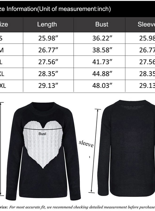 shermie Women's Pullover Sweaters Long Sleeve Crewneck Cute Heart Knitted Sweaters, Black, XXL - Image 4