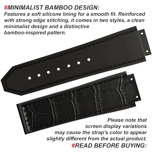 DBLACK ''HLS-OPN1'' 25mm Leather Watch Strap, Minimalist-Bamboo Design Watch Band, No Tools Included // Designed, Compatible for HUBLOT Watches, Watch Belt (Choose Your Color) (Black Bamboo) - Image 4