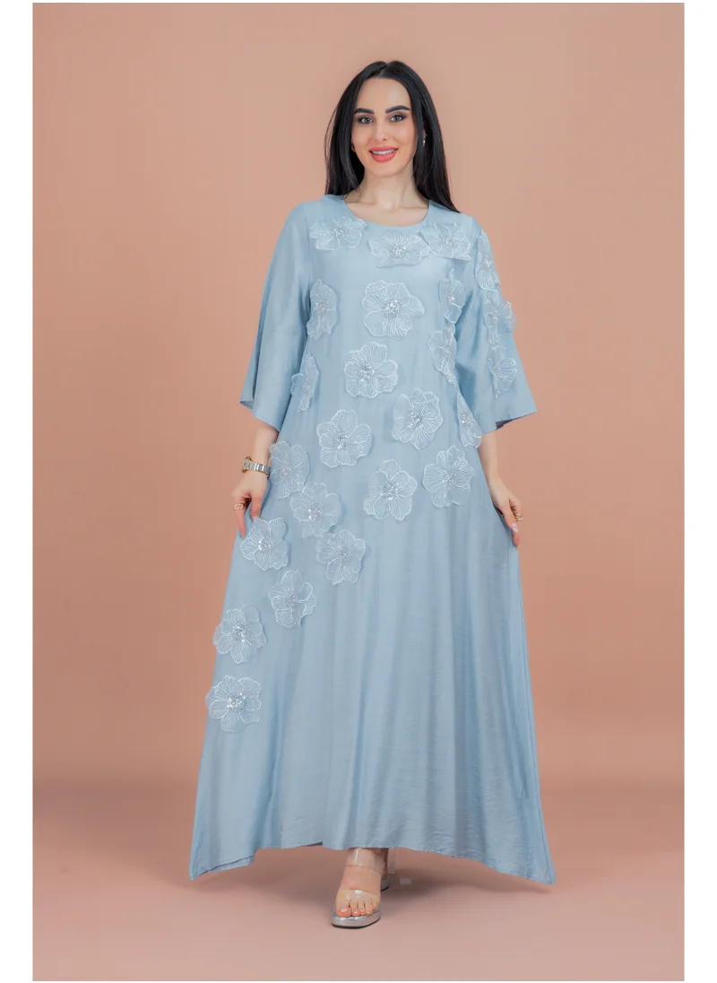 IKKXA Floral Embroidered Jalabiya IK6009 Blue