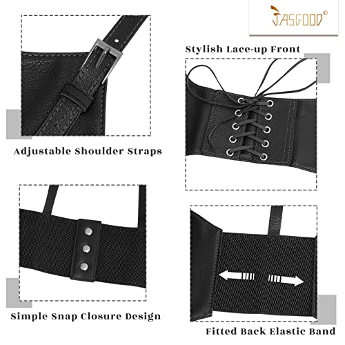 JASGOOD Women Faux Leather Corset Waist Belt Elastic Wide Underbust Corset Lace-up Steampunk Waspie Belt For Halloween - Image 4