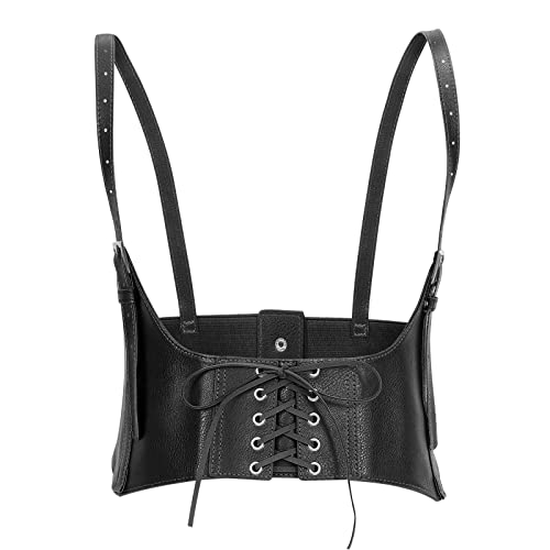 JASGOOD Women Faux Leather Corset Waist Belt Elastic Wide Underbust Corset Lace-up Steampunk Waspie Belt For Halloween - Image 1