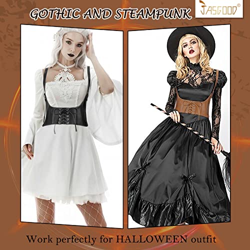 JASGOOD Women Faux Leather Corset Waist Belt Elastic Wide Underbust Corset Lace-up Steampunk Waspie Belt For Halloween - Image 5