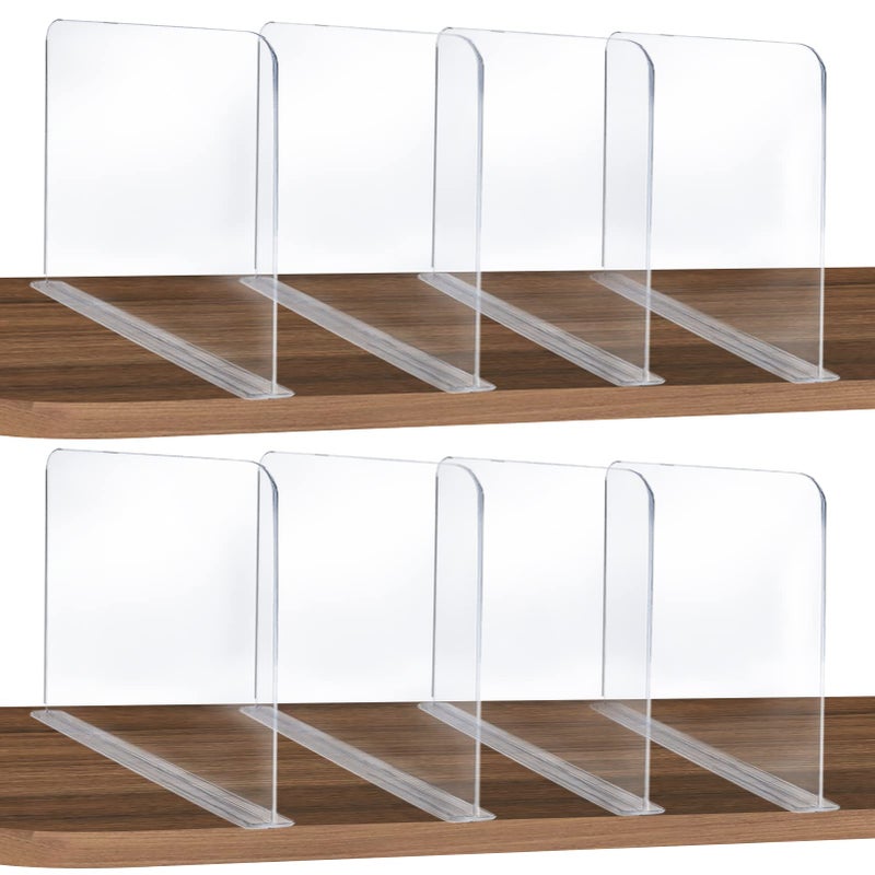 ROUFA Clear Acrylic Shelf Dividers, 8Pcs Closet Dividers Fit for Any Thickness of Shelves, Multi-Purpose Wood Shelf Separators for Bedroom, Kitchen, Office, Bathroom, 11.8''x11'' - Image 1