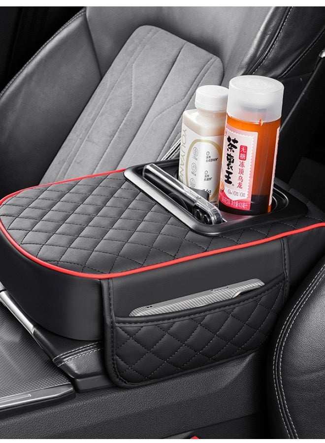 Generic Universal Waterproof Car Armrest Cover, 3 in 1 Car Armrest Cushion, Car Center Console Armrest Pillow,Car Armrest Cushion with Cup Holder and Phone Holder Storage Bag,Car Accessories (Black)  - Image 1