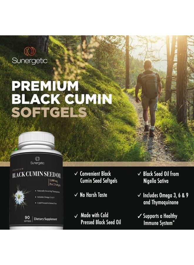 Sunergetic Premium Black Cumin Seed Oil Softgels – 1,000mg of Black Seed Oil Per Serving – Non GMO Cold Pressed Nigella Sativa – Includes Thymoquinone & Omega's - 90 Softgels - Image 4