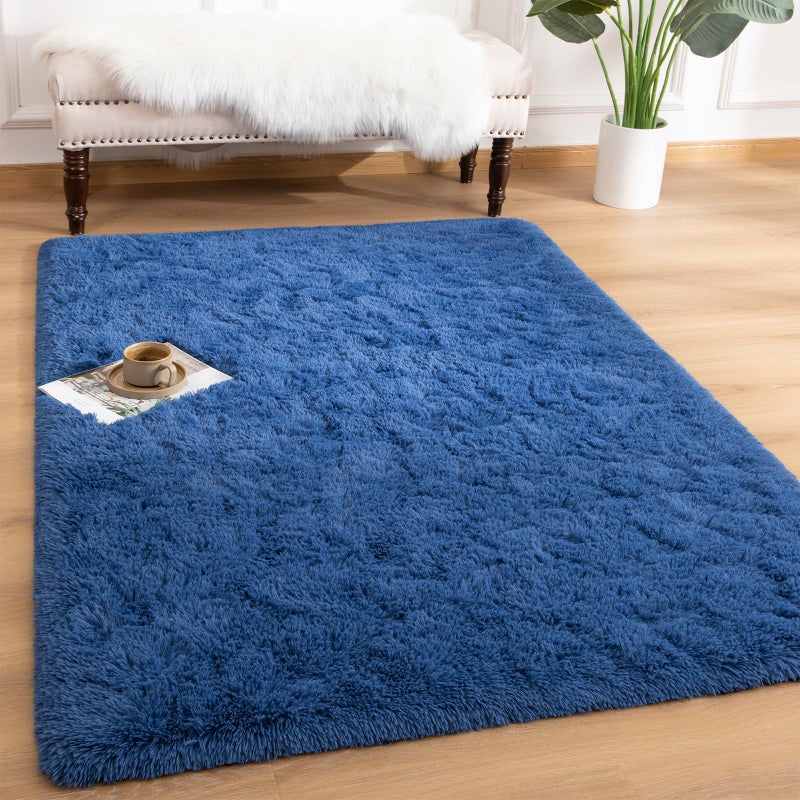 Andecor Soft Fluffy Bedroom Rugs 3 x 5 Feet Indoor Shaggy Plush Area Rug for Boys Girls Kids Baby College Dorm Living Room Home Decor Floor Carpet Light Navy