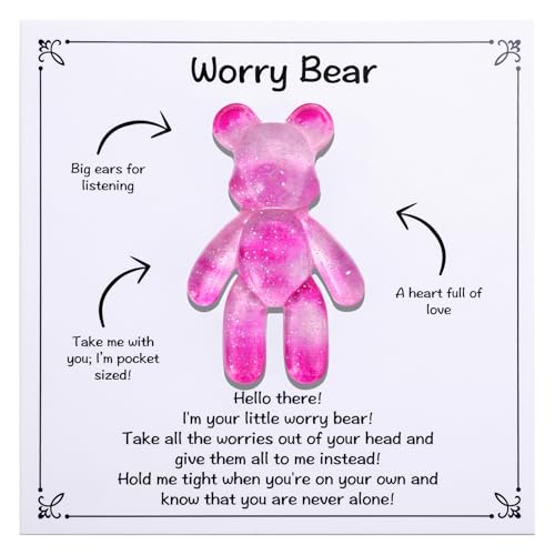 Aesnefe Pocket Worry Bear Hug, Anxiety Relief Keepsake, Mental Health Encouragement Gift, Emotional Support Token, Stress Comfort Gift for Teens & Adults, Galaxy Pink - Image 1