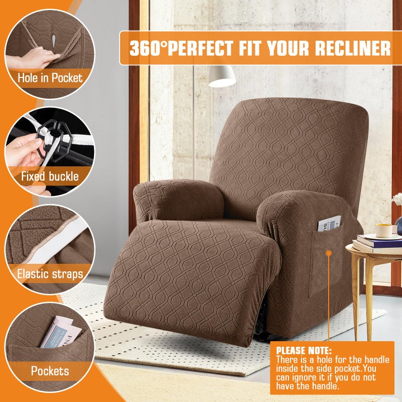 VANSOFY Recliner Chair Cover, 3-Pieces Stretch Recliner Covers for Recliner Chair Soft Reclining Chair Slipcover Furniture Protector for Dogs Cats(Light Coffee) - Image 5