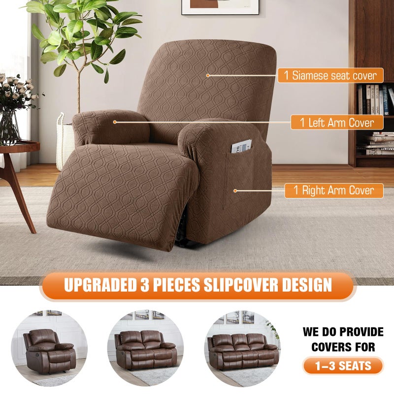 VANSOFY Recliner Chair Cover, 3-Pieces Stretch Recliner Covers for Recliner Chair Soft Reclining Chair Slipcover Furniture Protector for Dogs Cats(Light Coffee) - Image 4