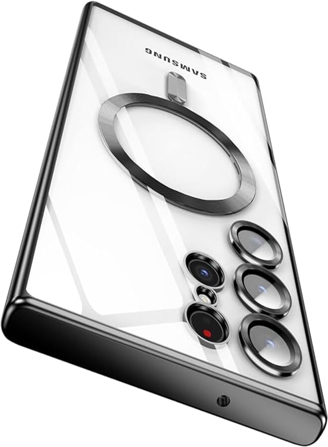 BORTONY for Samsung Galaxy S24 Ultra Case, Compatible with Mag-Safe, Clear Magnetic Case [Never Yellowing] [Camera Lens Protection] Anti-Scratch Shockproof Slim Thin Galaxy S24 Ultra Cover (Black)